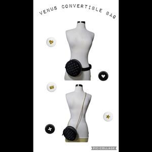 Venus Black Rhinestone Round Purse Quilted Velvet Convertible Crossbody Bag